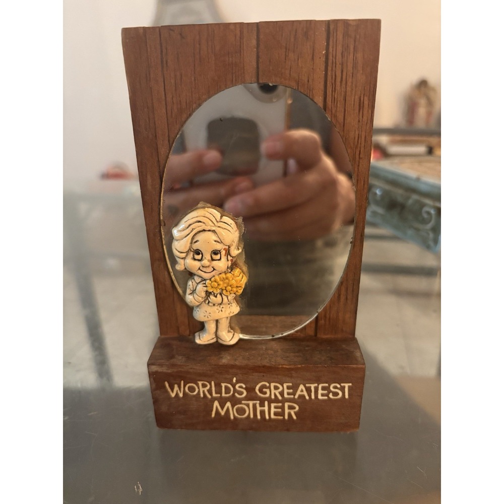 Vintage 1975 Wallace Berrie Worlds Greatest Mother Wood Mirror Plaque
